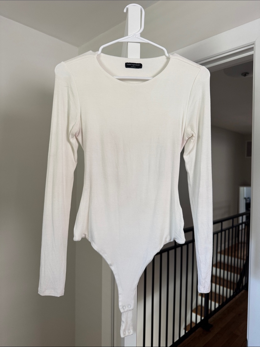 naked wardrobe Cream Long-Sleeve Ribbed Bodysuit